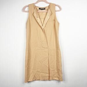 2/$30 ZARA Lapel Waistcoat Dress Nude Faux Wrap Chest Pocket Pleated Back #7091